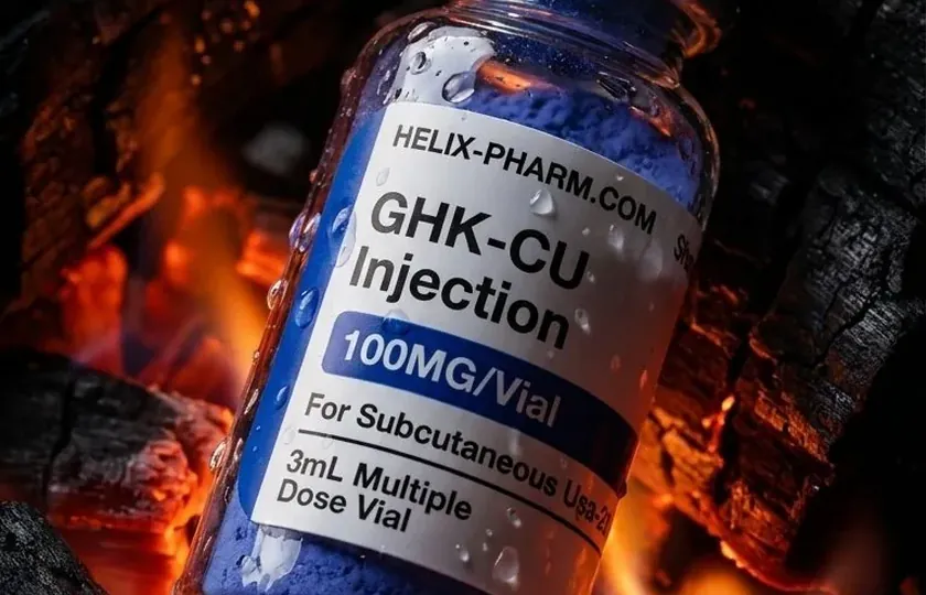 Helix Pharm — campaign still of the same product on glowing embers, real label untouched